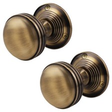 Lined Door Knobs Antique Brass, Internal Latch, Bathroom & Key Lock Sets