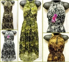 Bohemian Summer Maxi Dress Sundress Sun Evening Long M L XL Boho Leopard Halter
