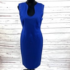T Tahari Sheath Dress Women’s Size 10 Sleeveless Ponte Gold Embellished Blue New