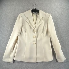 Tahari ASL Womens Ivory White 3-Button Tailored Blazer Jacket Size 8 8180M446