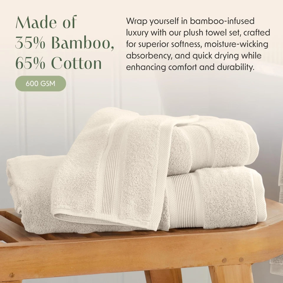 豪华粘胶竹浴巾 4 件套 | 35% 竹纤维 - 65... — 第 3/4 张图片