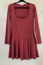 New Reformation Coen Long Sleeve Drop Waist Minidress In Chianti Size M $148