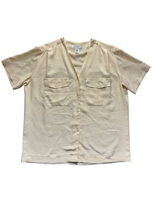 Rena Rowan For Saville Button-Up Cream Short Sleeve Blouse Size 12 #9777