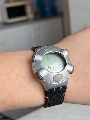 Vintage Swatch Digital Watch Mens Beat Aluminium 2004 Geometric