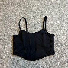 Gilly Hicks Corset Top Womens Medium Black Adjustable Straps Satin Boned Bustier