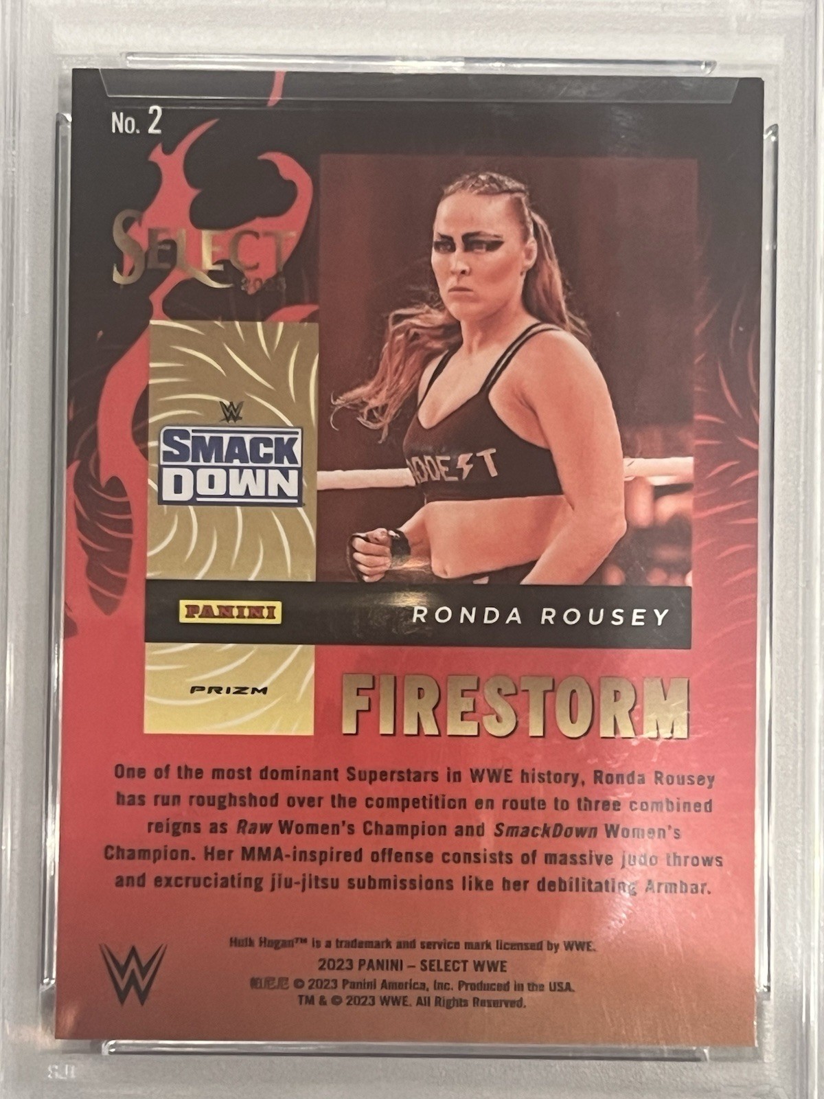 Panini 2023 Select WWE Firestorm Ronda Rousey #2 PSA Graded Insert view 3