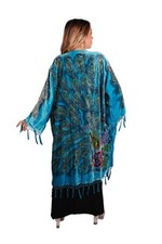 TURQ BLUE PEACOCK ARTDECO STEVIE NICKS STYLE VELVET MUCHA GYPSY BOHO DUSTER