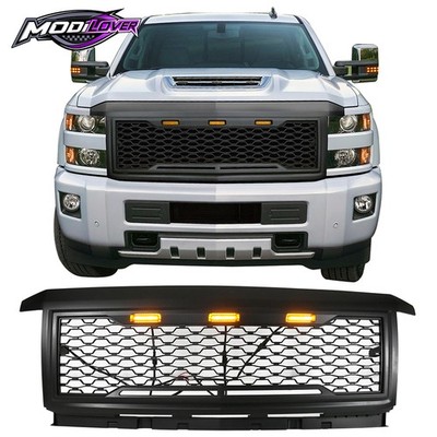 Fits 15-18 Chevy Silverado 2500 3500 Front Bumper Hood Mesh Grille Matte Black