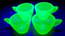 Akro Agate - Set of 4 Large Stippled Band Transparent Green Cups -Glows Blk Lite