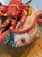 Grande céramique - Italie, Bassano vers 1950 - Panier de poissons, crustacés 