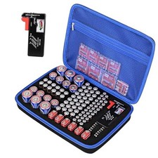 Battery Organizer Storage Case with Tester for AA AAA C D 9V Battery black-blue