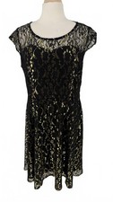 Yours Limited Collection Black and Gold Lace Midi Dress with Open Back Size 18