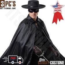 Mexican Zorro Bandit Black Costume Set Bandit Hat Eyemask  Cape Halloween Set