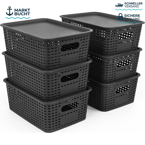 Aufbewahrungsbox 6Er Set Klein Schwarz Rattan Design Stapelbar 26X18X10 3 StüCk-image