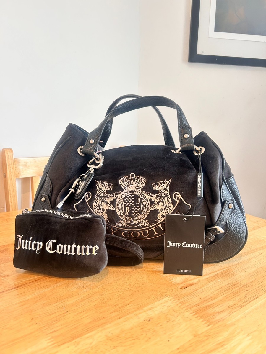 Juicy couture scottie twig dog velour nuova double handle bag handbag black  BNWT