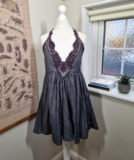Free People Breathless Dress Slate Grey Size Medium Crochet Lace Babydoll