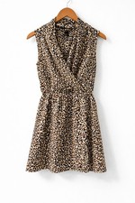 Mango Leopard Print Wrap Mini Dress Size S Sleeveless Cinched Waist Flowy