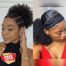 Afro Puff Bun 4A/4B/4C Hair Extension, Short Curly Ponytail, Natural Black 8inch