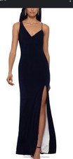 Xscape Size 6 Navy Gown With Ivory Lining 