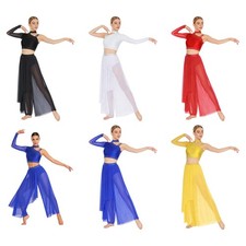Womens Dance Suit Overlay Outfit Modern Dancewear Workout Suit Ballet Dress