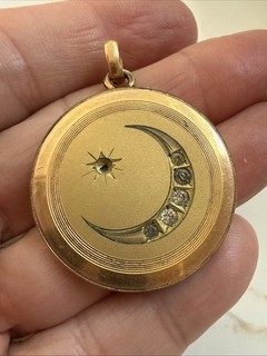 Antique Celestial Moon And Star Locket Pendant Gold Filled Estate