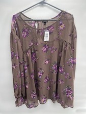 Torrid brown floral print chiffon blouse with lace trim details 6X