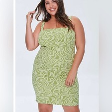 Forever 21 marble green print mini sleeveless dress sz 2X triangle back opening