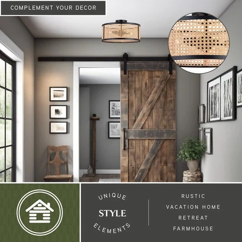 Vaxcel Lighting C0289 Berens 3 Light 16"W Semi-Flush Rattan Cane - Black - Picture 12 of 12