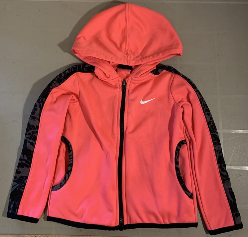 NIKE DRI Fit Hoodie Jacket Girls 2T Pink Black Full Zip Athletic