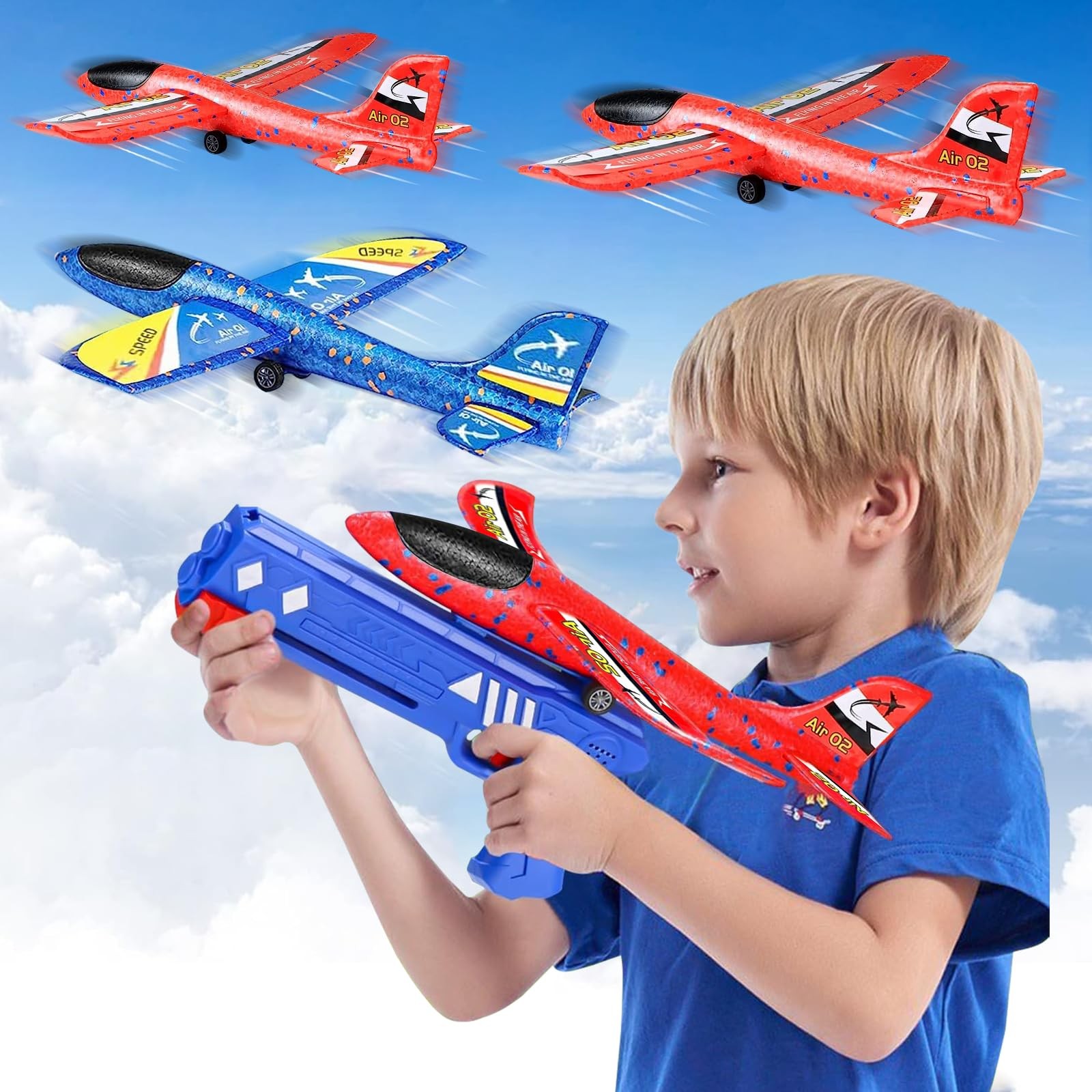 Avion volant mousse 4 pack avion polystyrène avec pistolet catapulte planeur enfant