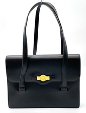 Auth Christian Dior Logo Hardware Leather Black Flap Handbag NS040892