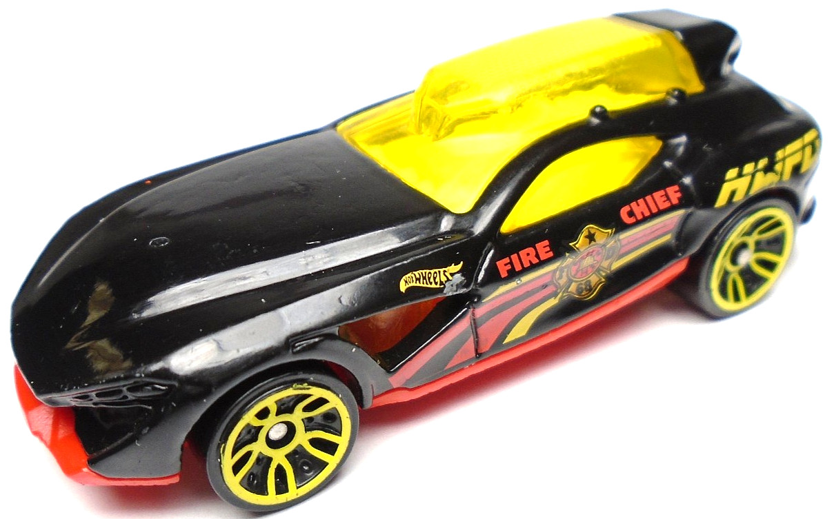 2019 HOT WHEELS FAST MASTER FIRE CHIEF BLACK 2 3/4" DIECAST CAR W/ YELLOW & RED