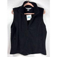 Tri Mountain Fleece Vest Womens Large Black Zipper Pockets New