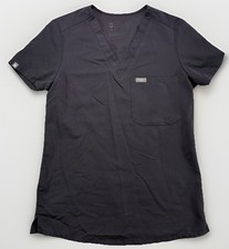 FIGS Technical Collection Dk Gray V-Neck Scrub Top XXS Short Sleeve Grey womens