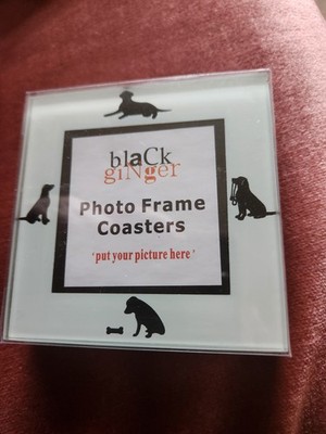 4er Set Black Ginger Glas Fotorahmen Untersetzer. NEU. Hundegestell