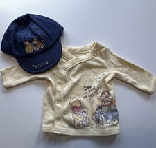 VTG style Disney Winnie the Pooh Newborn Long Sleeve Button Down Shirt & Hat
