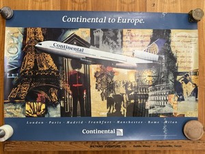 Vintage Continental Airlines Poster Continental to Europe 36x24" London #11