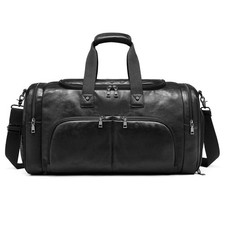 Leather Travel Duffle Bags for Men Women, Weekender Overnight Bag with Shoe C...