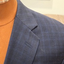 JOS. A. BANK 42 Reg Blazer Sport Coat Wool Blue Glen Plaid Traveler Tailored Fit