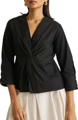 Reistor Top Black Front Twist Organic Cotton  3/4 Sleeves 3XL