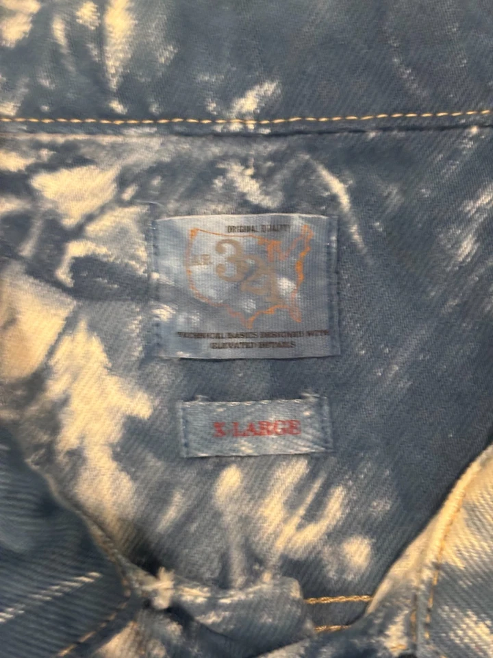 Jaqueta jeans American Rag AR321 caminhoneiro cru floco de neve masculina GG fabricada nos EUA - Imagem 3 de 4