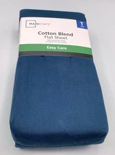 Mainstays Twin Flat Sheet Cotton Blend Easy Care Blue Cove  66" x 96" New In Bag