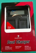 Pearstone Dual Compact Charger LCD Display Dual Bay Charger USB Output 