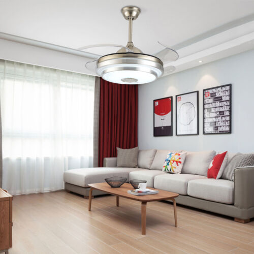 42" Invisible Ceiling Fan Light 7 Color LED Bluetooth Player 3 Speed Timing w/RC - Picture 11 of 13