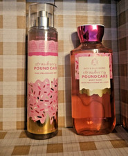 2pc set Bath  Body Works STRAWBERRY POUNDCAKE Fragrance Mist  Body Wash NEW