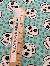 MODA Halloween Fab Boo 100 cotton fabric yard 36 x 44 AQUA 22483 15 SKULLS