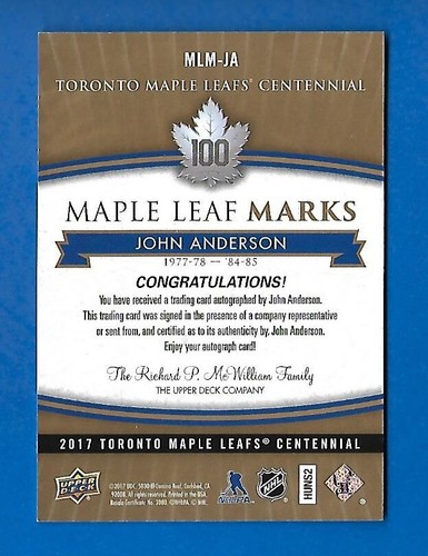 2017-18 TORONTO MAPLE LEAFS CENTENNIAL LEAF MARKS AUTOGRAPH & AKA CARD SEE LIST - Picture 37 of 91