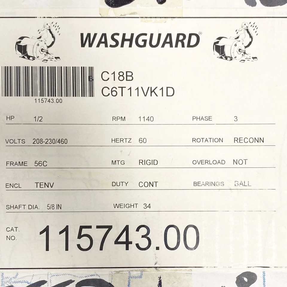 Leeson 115743.00 C18B C6T11VK1D 1/2HP 1140 RPM 3PH 208-230/460V 5/8in Shaft - Image 3 of 3