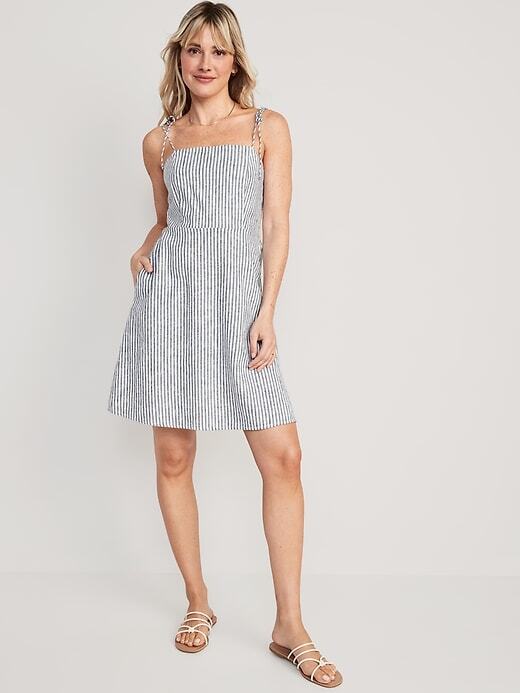 Old Navy Blue Striped Fit & Flare Tie-Strap Linen-Blend Mini Dress Sz XL NWT | eBay Old Navy Blue Striped Fit & Flare Tie-Strap Linen-Blend Mini Dress Sz XL NWT | eBay