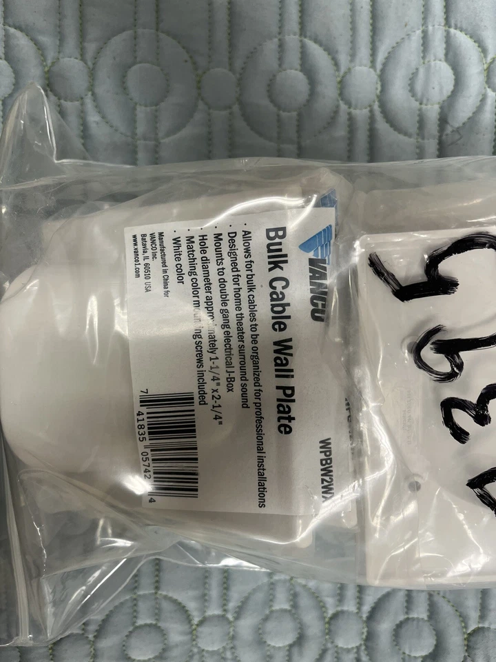 (7) PLACA DE PARED CABLE A GRANEL VANCO, WPBW2WX, NUEVO, BLANCO, 22-523 Bolsa de 7 Foto 3 de 4